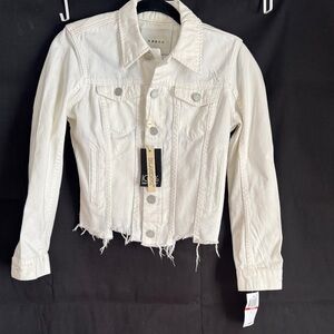 Blank NYC Cream Denim Jacket XS | Distressed Hem | NWT